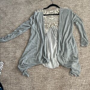 Easel Gray Women's Cardigan with Lace Detail